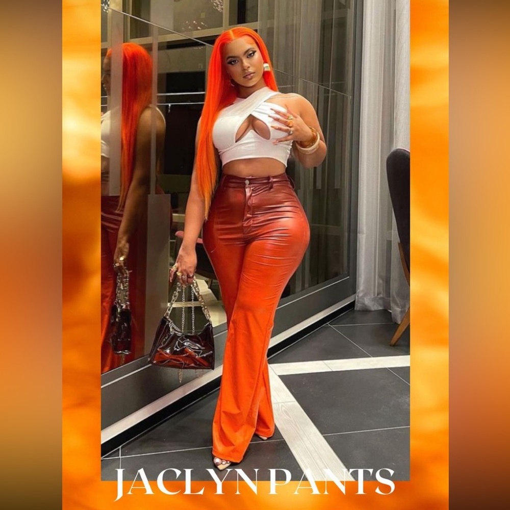 Pink Plastic Ombre Orange Latex Pants